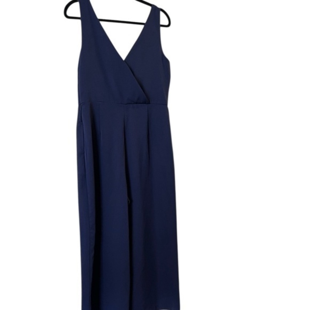 SAM EDELMAN Prof. Navy Blue Cropped Wide Leg Double V-neck Sleeveless Jumpsuit